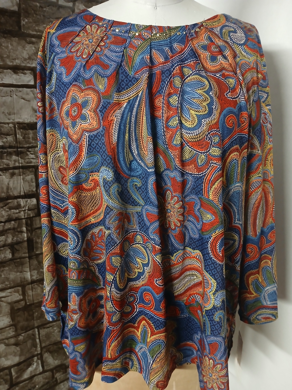 Alfred Dunner Blue and Orange Floral Paisley A-Line Skirt